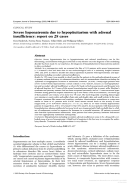 Severe Hyponatremia Due to Hypopituitarism with Adrenal