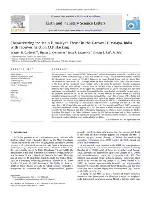 Characterizing the Main Himalayan Thrust in the Garhwal Himalaya, India with Receiver Function CCP Stacking