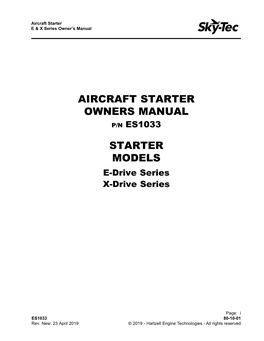 Aircraft Starter Owners Manual Starter Models