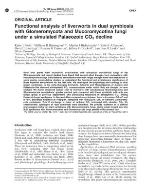 Functional Analysis of Liverworts in Dual Symbiosis with Glomeromycota and Mucoromycotina Fungi Under a Simulated Palaeozoic
