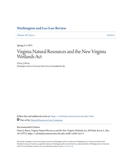 Virginia Natural Resources and the New Virginia Wetlands Act Denis J