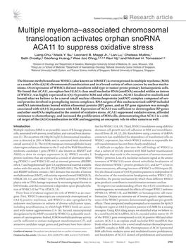 Multiple Myeloma–Associated Chromosomal Translocation Activates Orphan Snorna ACA11 to Suppress Oxidative Stress Liang Chu,1 Mack Y