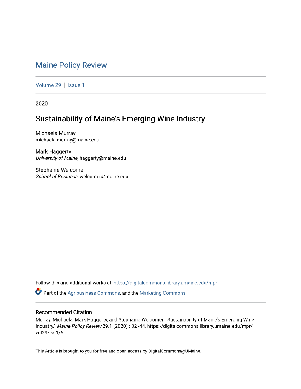 Sustainability of Maine's Emerging Wine Industry