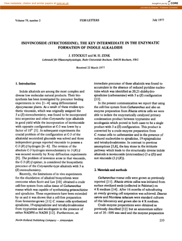 Isovincoside (Strictosidine), the Key Intermediate in the Enzymatic Formation of Indole Alkaloids