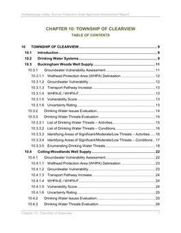 Chapter 10: Township of Clearview Table of Contents
