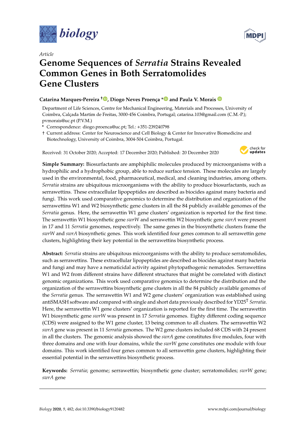 Genome Sequences of Serratia Strains Revealed Common Genes in Both Serratomolides Gene Clusters