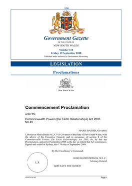 Government Gazette of the STATE of NEW SOUTH WALES Number 118 Friday, 19 September 2008 Published Under Authority by Government Advertising