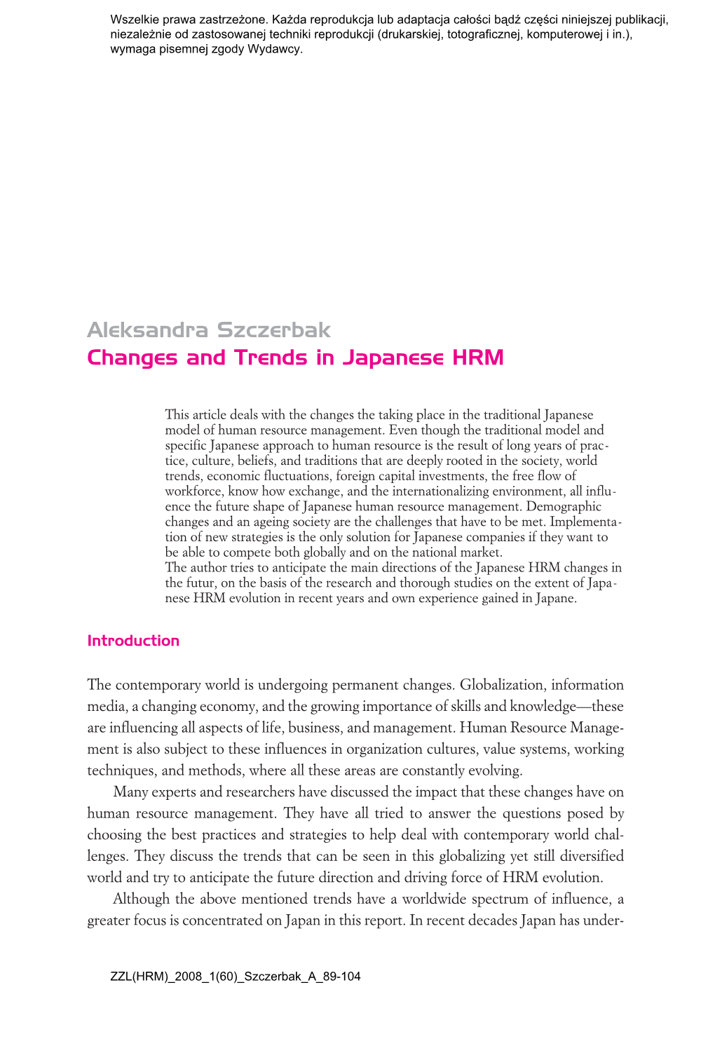 Aleksandra Szczerbak Changes and Trends in Japanese HRM