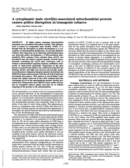 A Cytoplasmic Male Sterility-Associated Mitochondrial Protein Causes Pollen Disruption in Transgenic Tobacco (Callose Deposition/Common Bean) SHICHUAN HE*T, ANDRE R