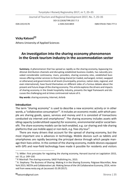 An Investigation Into the Sharing Economy Phenomenon in the Greek Tourism Industry in the Accommodation Sector