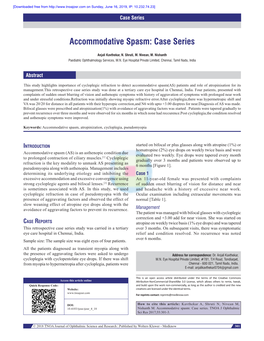Accommodative Spasm: Case Series