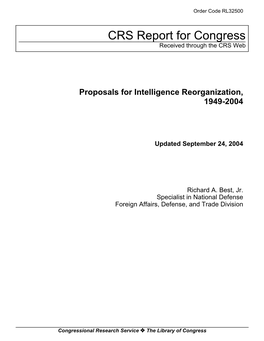 Proposals for Intelligence Reorganization, 1949-2004