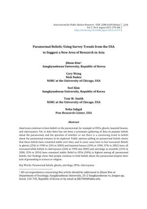 Paranormal Beliefs: Using Survey Trends from the USA to Suggest a New Area of Research in Asia