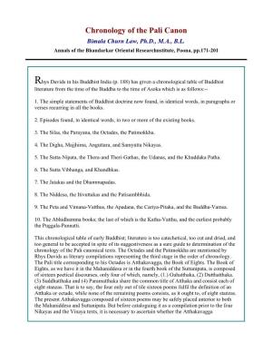 Chronology of the Pali Canon Bimala Churn Law, Ph.D., M.A., B.L