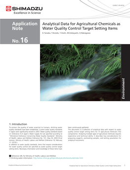 Analytical Data for Agricultural Chemicals As Water Quality Control Target Setting Items 1 Application No.16 Note
