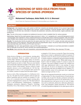 SCREENING of SEED OILS from FOUR SPECIES of GENUS IPOMOEA IJCRR Section: Healthcare Sci