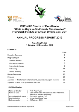 DST-NRF Centre of Excellence “Birds As Keys to Biodiversity Conservation” Fitzpatrick Institute of African Ornithology, UCT