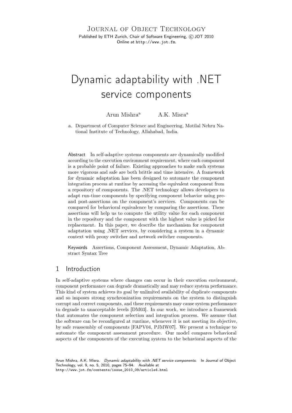 Dynamic Adaptability with .NET Service Components