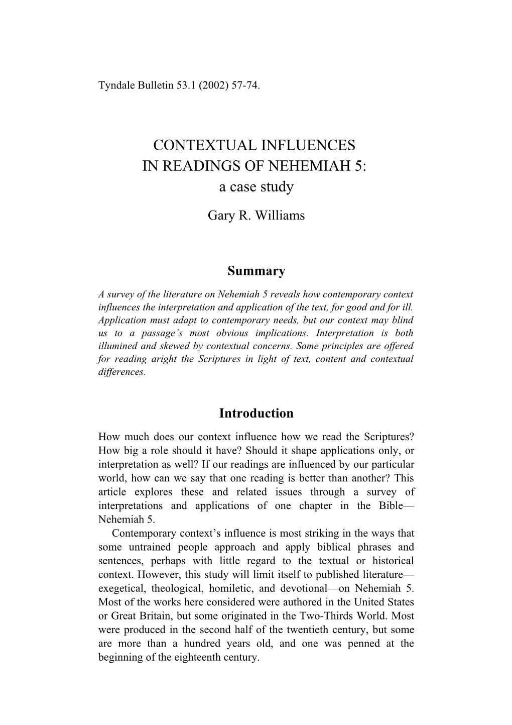 Contextual Influences On Treatments Of Nehemiah 5