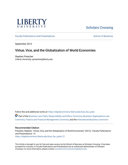 Virtue, Vice, and the Globalization of World Economies