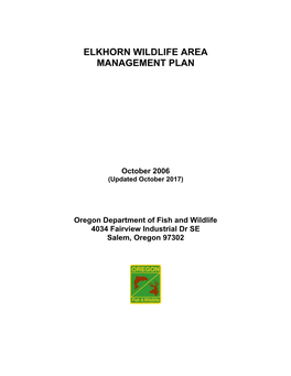 Elkhorn Wildlife Area Management Plan