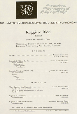Ruggiero Ricci Violinist JAMES WILHELMSEN, Pianist