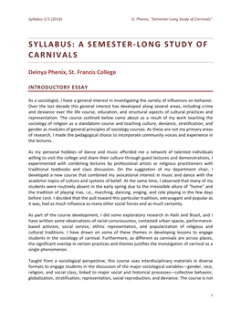 Syllabus: a Semester-Long Study of Carnivals