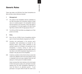 ECB Generic Rules & Playing Conditions
