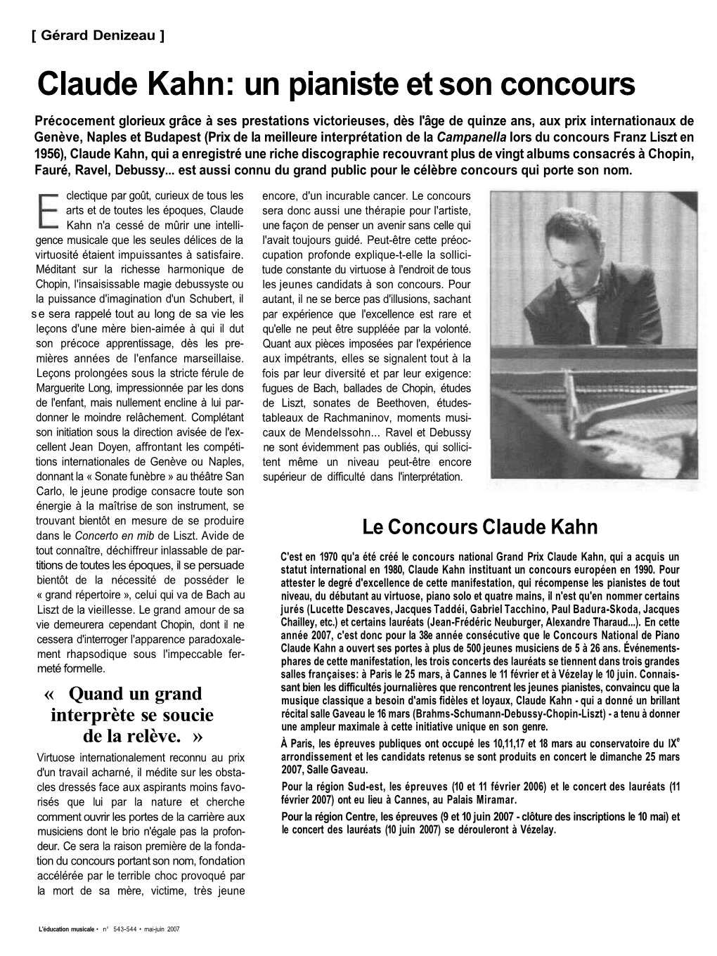 Claude Kahn: Un Pianiste Et Son Concours