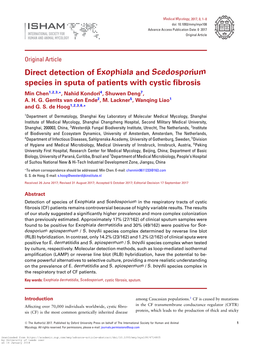 Direct Detection of Exophiala and Scedosporium Species in Sputa of Patients with Cystic ﬁbrosis Min Chen1,2,3,∗, Nahid Kondori4, Shuwen Deng7, A