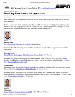 Breaking Down Saints' Full Depth Chart