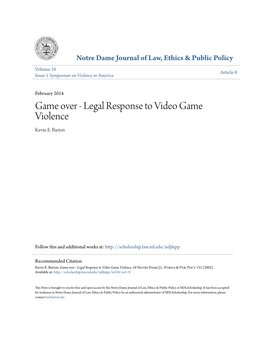 Game Over - Legal Response to Video Game Violence Kevin E