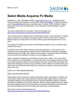 Salem Media Acquires PJ Media