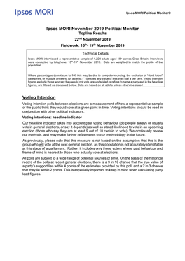 Ipsos MORI November 2019 Political Monitor Voting Intention