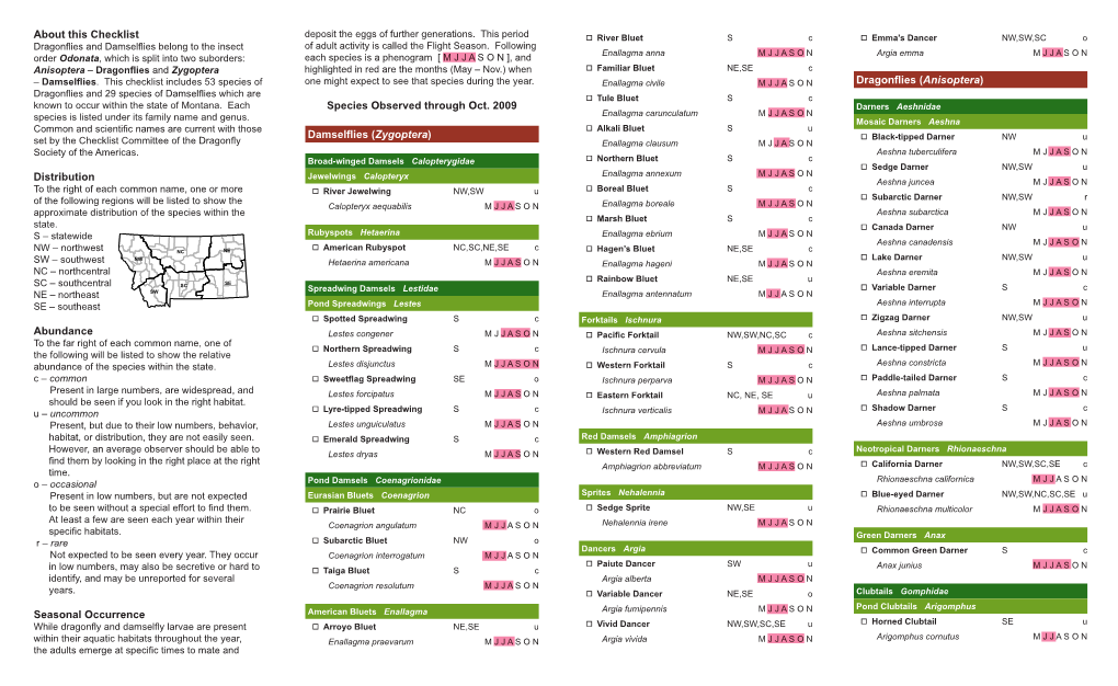 The Checklist of Montana Dragonflies & Damselflies