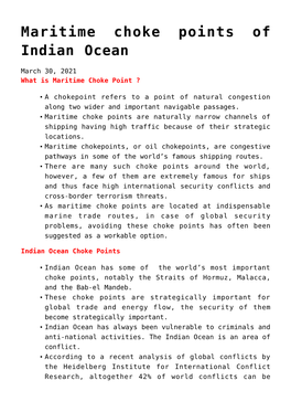 Maritime Choke Points of Indian Ocean