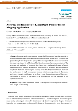 Accuracy and Resolution of Kinect Depth Data for Indoor Mapping Applications