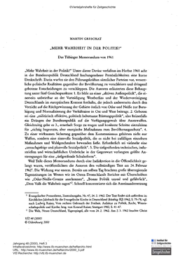 Das Tübinger Memorandum Von 1961
