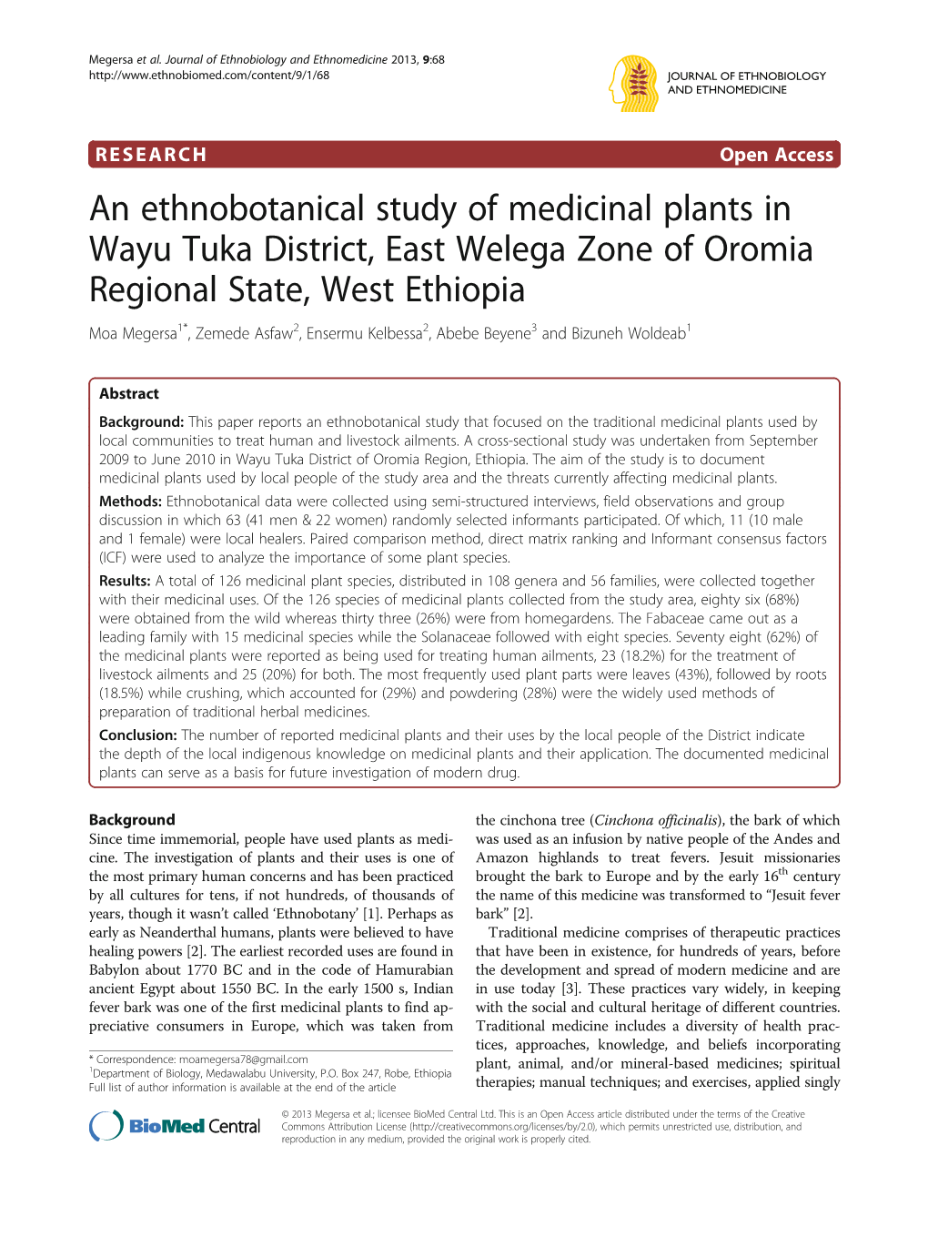 An Ethnobotanical Study of Medicinal Plants in Wayu Tuka District, East