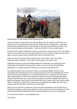 Mockerkin Mob 'A' Walk Sunday 22 April Seathwaite Fell