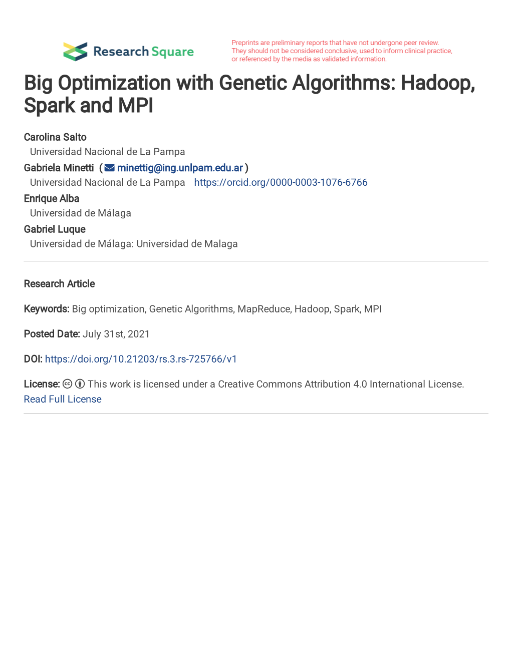 Hadoop, Spark and MPI