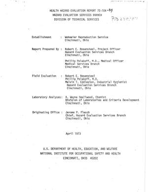 Health Hazard Evaluation Report 1972-0104-0039