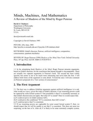 Minds, Machines, and Mathematics: a Review of Shadows of the Mind By