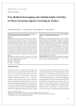 Free Radical Scavenging and Antimicrobial Activities of Three Geranium Species Growing in Turkey