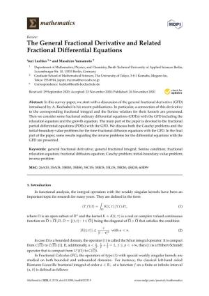 The General Fractional Derivative and Related Fractional Differential Equations