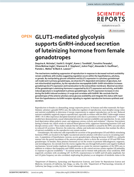GLUT1-Mediated Glycolysis Supports Gnrh-Induced Secretion Of