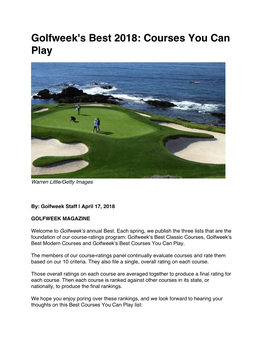 Golfweek's Best 2018: Courses You Can Play