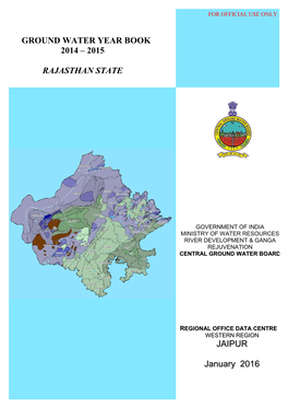 Ground Water Year Book 2014-15 for Rajasthan State
