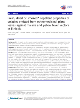 Repellent Properties of Volatiles Emitted from Ethnomedicinal Plant Leaves Against Malaria and Yellow Fe