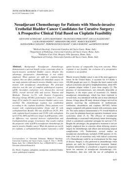 Neoadjuvant Chemotherapy for Patients With